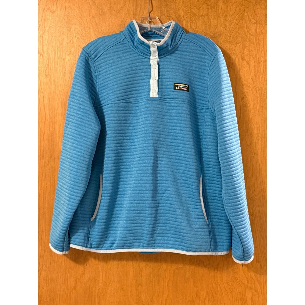 L.L.Bean Airlight Knit Pullover Blue Quilted Snap Neck Fleece 1X Plus 506836